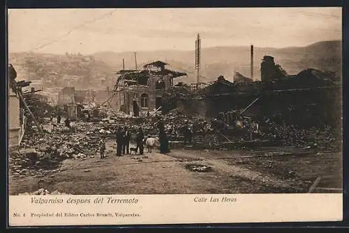 AK Valparaiso, Calle Las Heras nach Erdbeben