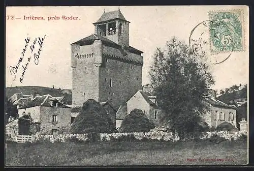 AK Inières près Rodez, Ortsansicht mit Festung