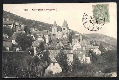 AK Conques /Aveyron, Teilansicht mit Kirche