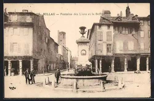 AK Millau, Fontaine des Lions et le Beffroi