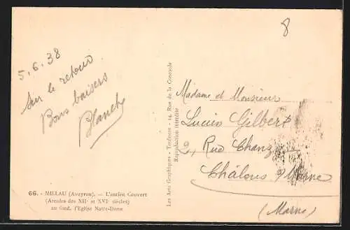 AK Millau /Aveyron, L`ancien Couvert au fond, l`Eglise Notre-Dame