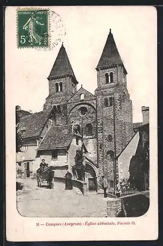 AK Conques /Aveyron, Église abbatiale, Facade O.