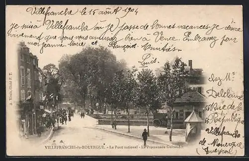 AK Villefranche-de-Rouergue, Le Pont national, la Promenade Guiraudet