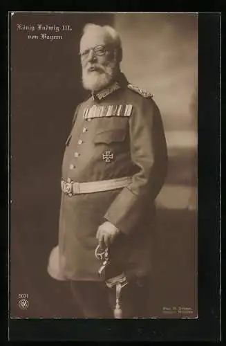 AK König Ludwig III. von Bayern in Uniform mit Ordensspange und EK