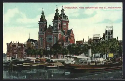 AK Amsterdam, Prins Hendrikkade met St. Nicolaaskerk