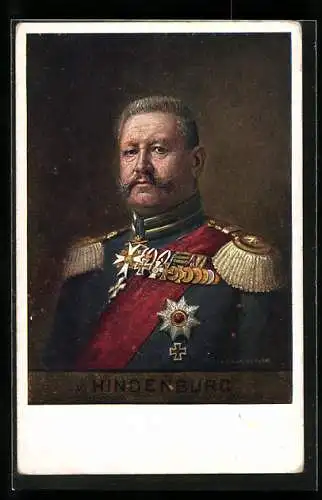 Künstler-AK Paul von Hindenburg in Paradeuniform mit Epauletten