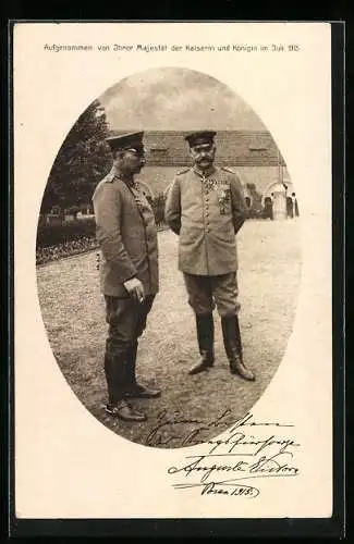 AK Kaiser Wilhelm II. in Uniform nebst Paul von Hindenburg mit Zigarette in der Hand, gerahmte Ansicht