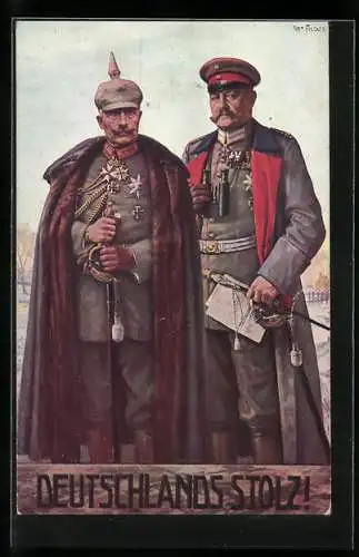 Künstler-AK Deutschlands Stolz, Kaiser Wilhelm II. nebst Hindenburg in Uniform