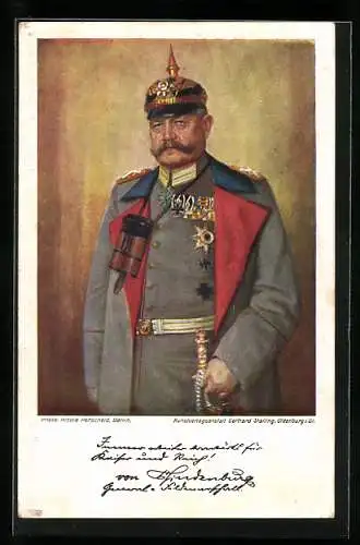 AK Generalfeldmarschall Paul von Hindenburg in Uniform mit Fernglas & Pickelhaube