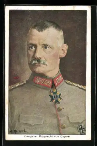 Künstler-AK Portrait Kronprinz Rupprecht von Bayern in Uniform mit Orden