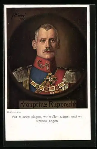 AK Kronprinz Rupprecht von Bayern mit Epauletten & Pour le Mérite, Brustbild