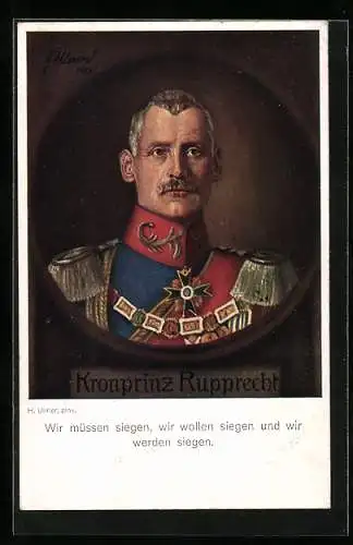 AK Kronprinz Rupprecht von Bayern mit Epauletten & Pour le Mérite, Brustbild