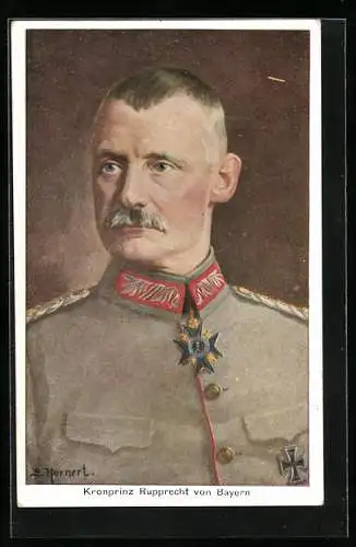 Künstler-AK Portrait Kronprinz Rupprecht von Bayern in Uniform mit Orden