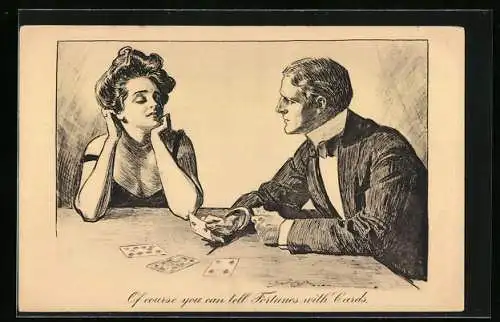 Künstler-AK Charles Dana Gibson: Dame und Herr beim Kartenspiel: Of course you can tell Fortunes with Cards