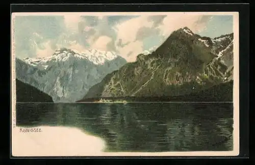 Künstler-AK Marcks: Königssee, Blick auf das Gewässer und die Berge