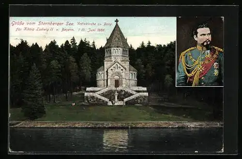 AK Starnberger See, Votivkirche zu Berg für König Ludwig II. v. Bayern