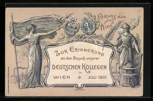 Lithographie Wien, Aug. Öst. Werk Meister-Verband und Dt. Werkmeister-Verband, Besuch Deutscher Kollegen 1907, Figuren