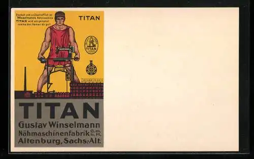 Lithographie Altenburg / S.-A., Nähmaschinenfabrik G. Winselmann GmbH, Titan-Nähmaschine mit Titan