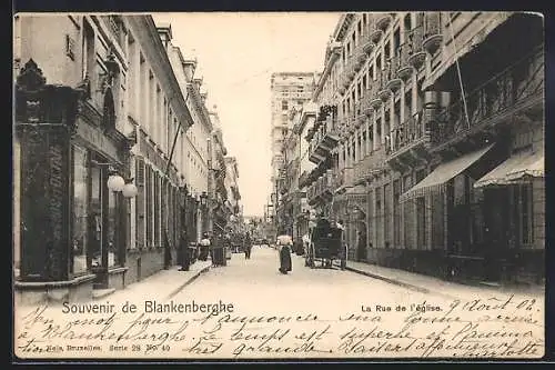 AK Blankenberghe, La rue de l`eglise, Pferdekutsche