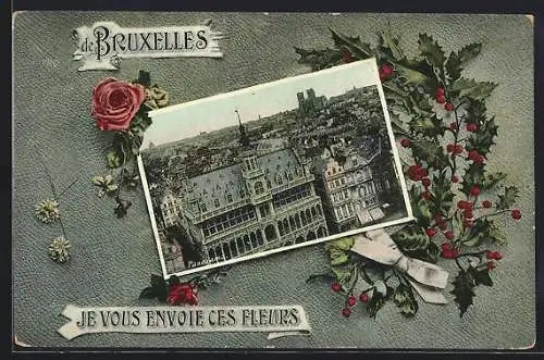 AK Bruxelles, Panorama, Passepartout florale
