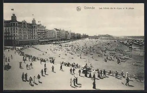 AK Ostende, Les hotels de la digue et la plage