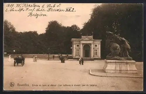 AK Bruxelles, Entrée du bois et statue Les Lutteurs à cheval par de Lalaing