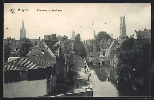 AK Bruges, Panorama du Quai vert