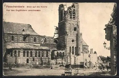 AK Passchendaele, Blick auf die zerschossene Kirche