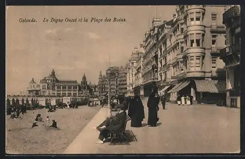 AK Ostende, La Digue Ouest et la Plage des Bains