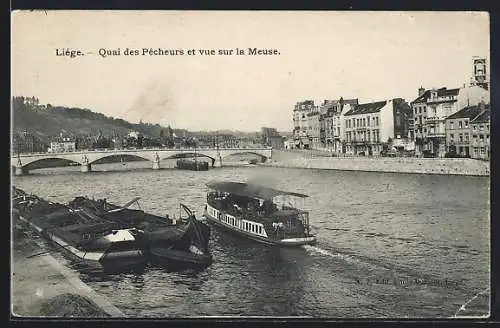 AK Liége, Quai des Pêcheurs et vue sur la Meuse