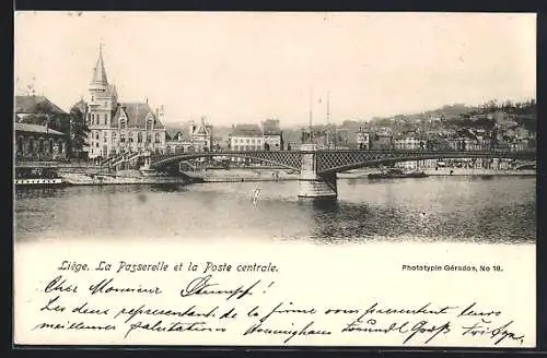 AK Liége, La Passerelle et la Poste centrale