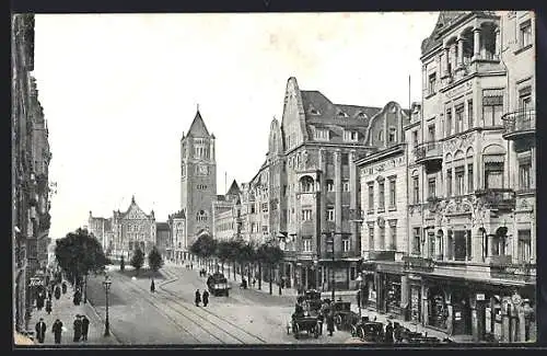 AK Posen / Poznan, St. Martinsstrasse mit Blick auf das Schloss