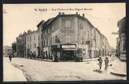 AK Alais, Rue Florian et rue Edgard-Quinet, Partie mit Bar Florian