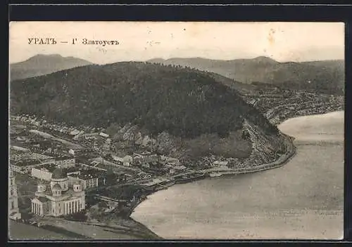 AK Zlatoust, Panorama der Stadt und Umgebung mit Hügel und Küste