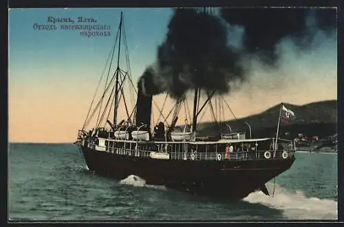 AK Jalta /Krim, Dampfschiff bei der Abfahrt auf dem Meer