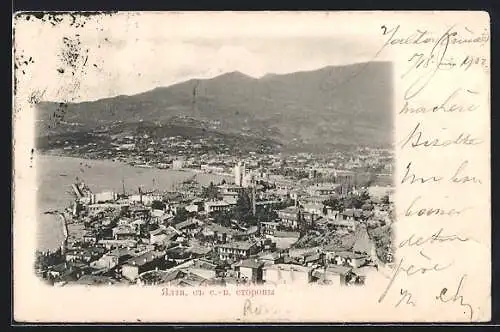 AK Jalta, Panorama der Stadt mit Blick auf das Meer und die Berge