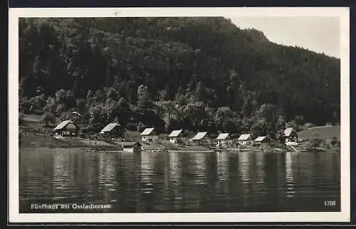 AK Ossiach /Kärnten, Fünfhaus am Ossiachersee, Panorama vom Wasser aus