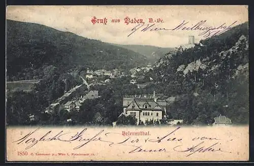 AK Baden /O.-Oe., Helenenthal, Ortsansicht mit Wehrturm