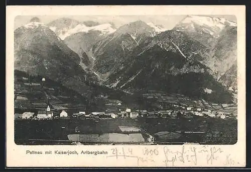 AK Pettneu an der Arlbergbahn, Gesamtansicht mit Kaiserjoch