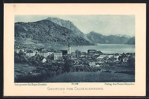 AK Gmunden, Ortsansicht vom Calvarienberg