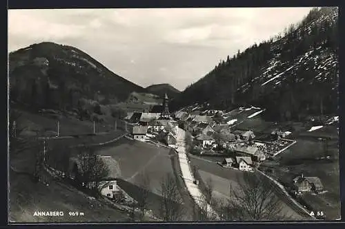 AK Annaberg, Ortsansicht mit Hauptstrasse aus der Vogelschau