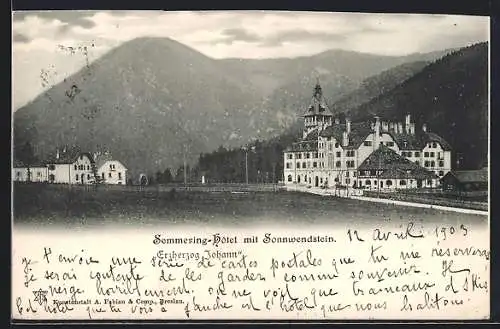 AK Semmering, Semmering-Hotel Erzherzog Johann mit Sonnwendstein