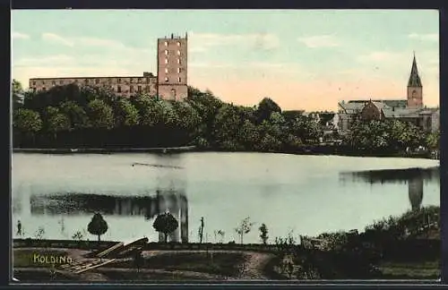 AK Kolding, Flusspartie mit Kirche und Festung