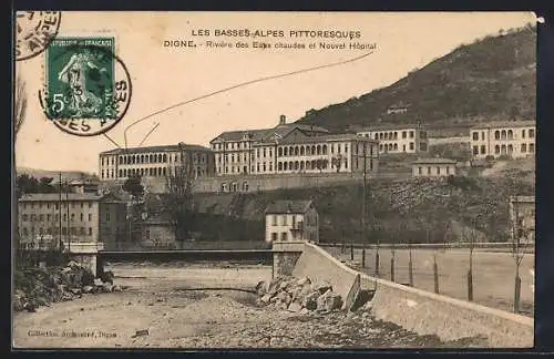 AK Digne, Les Basses-Alpes Pittoresques, Rivière des Eaux chaudes et Nouvel Hôpital