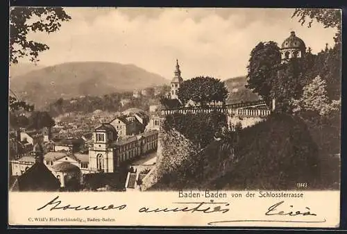 AK Baden-Baden, Ortsansicht von der Schlossterrasse