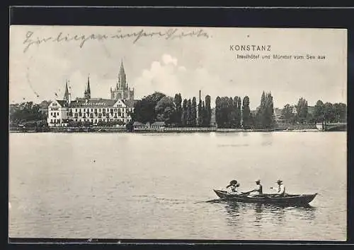 AK Konstanz, Inselhotel und Münster vom See aus