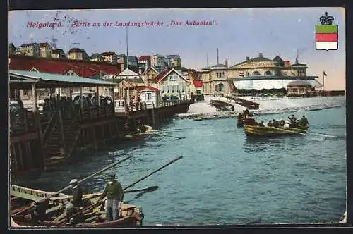 AK Helgoland, Partie a. d. Landungsbrücke Das Anbooten