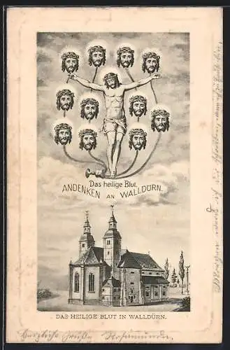 Lithographie Walldürn, Die Kirche Das Heilige Blut, Jesus-Darstellung