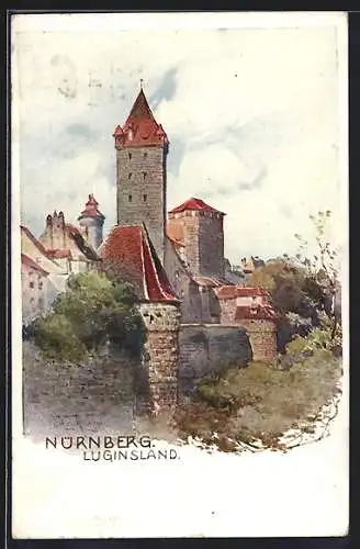 Künstler-AK Nürnberg, Luginsland, Blick auf den Wehrturm