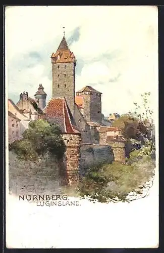 Künstler-AK Nürnberg, Luginsland, Blick auf den Wehrturm